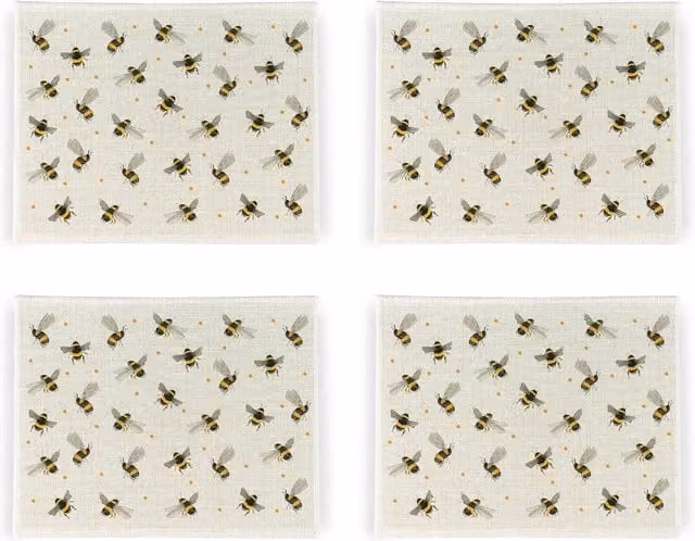 Purely Home Set of 4 White Dotted Linen Rectangular Placemats
