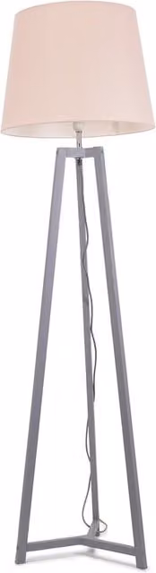 ValueLights Modern Grey Wood Floor Lamp with Pink Fabric Cone Shade