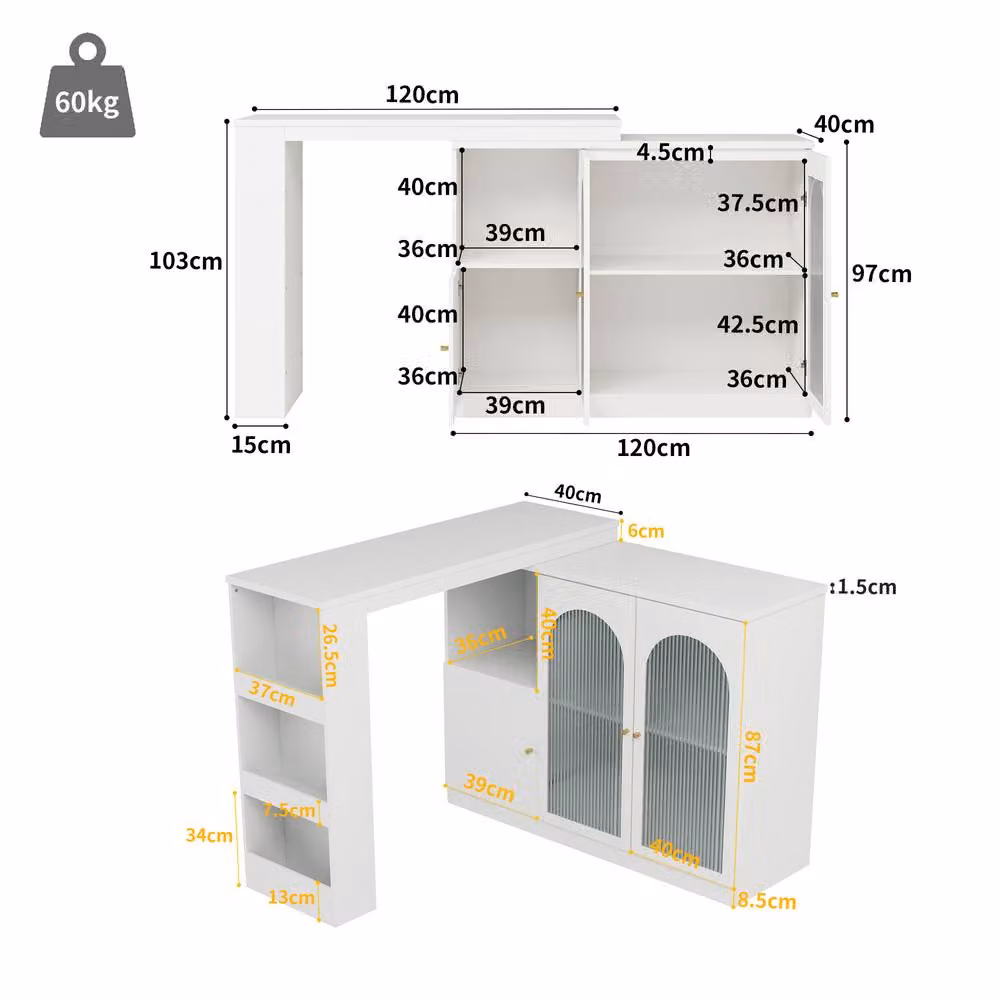 Rolipo Modern White 360 Degree Rotating Bar Table with Glass Door Storage Cabinet – 2