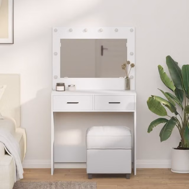 Berkfield Home Modern White Vanity Table with Hollywood LED Lights, W/D/H: 78.5 x 41 x 135 cm – 1
