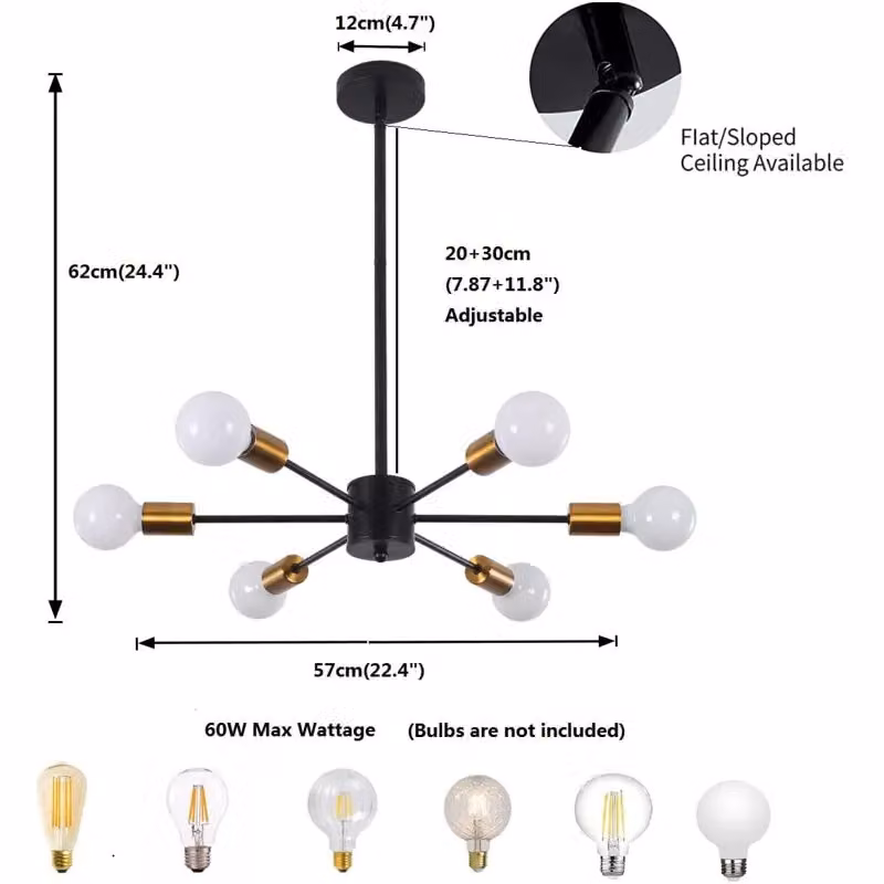 Garwarm 6-Light Dimmable Sputnik Sphere Chandelier in Black – 2