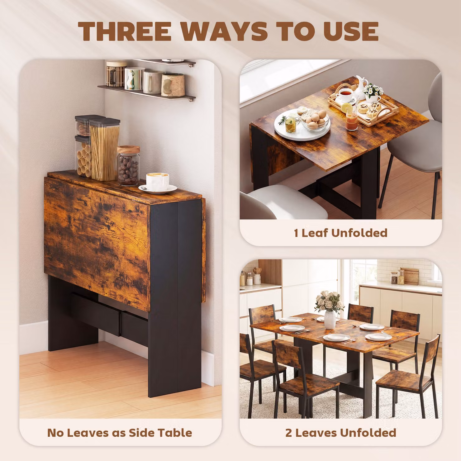 HOMCOM Folding Butterfly Leaf Dining Table in Brown and Black with Scandinavian Design – 5