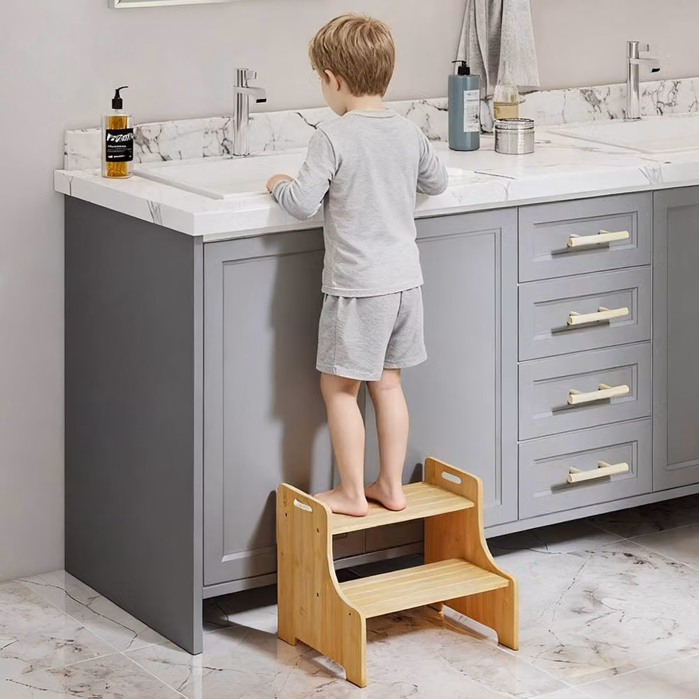 Levede Bamboo Step Stool with Handle in Natural – 3