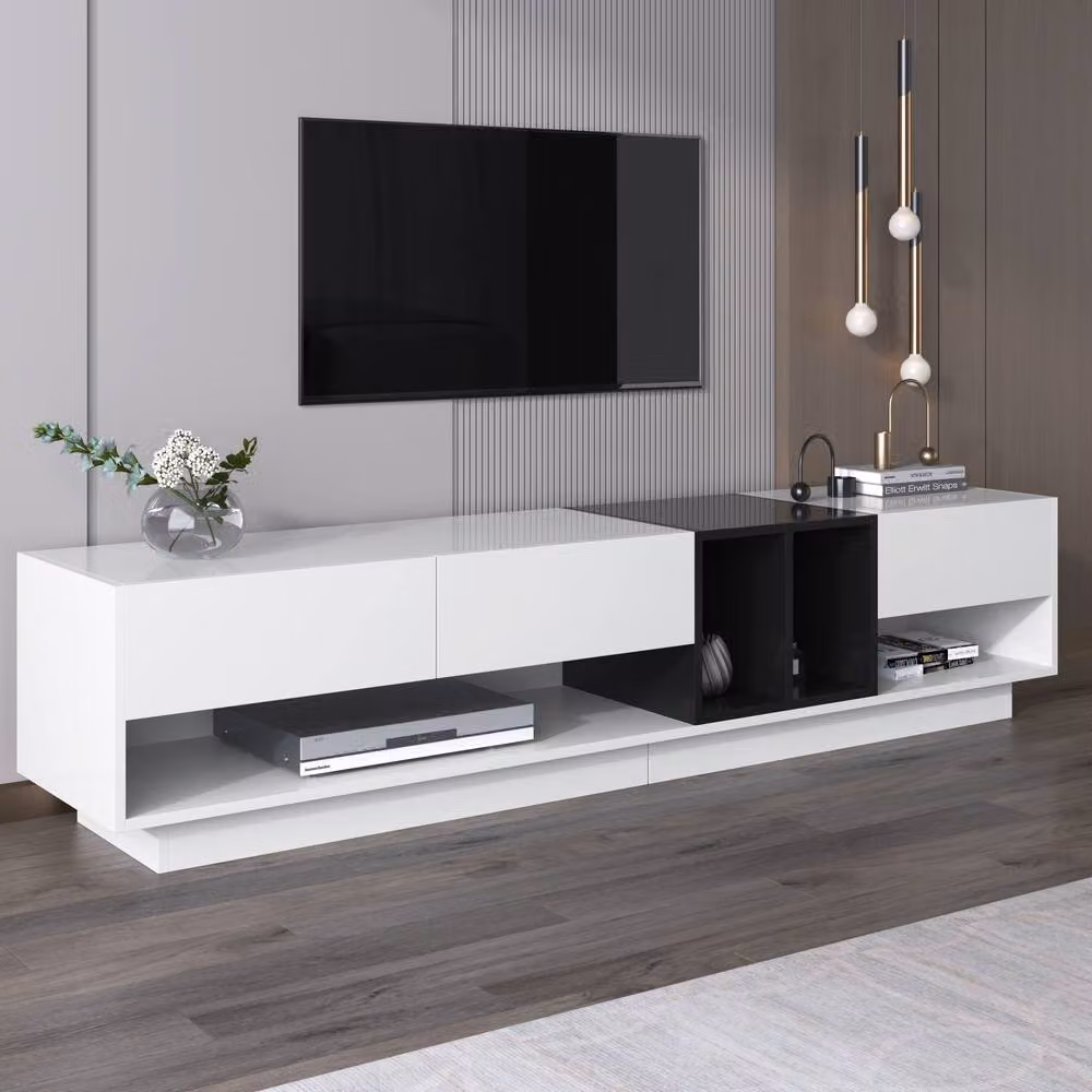 BTM Modern High-Gloss TV Stand in Black and White, W/D/H: 120 x 40 x 40 cm – 3