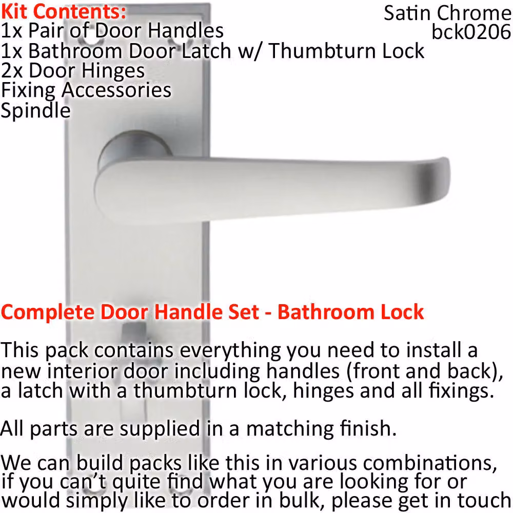 Loops Victorian Straight Lever Backplate Door Handle and Bathroom Lock Pack in Satin Chrome – 2