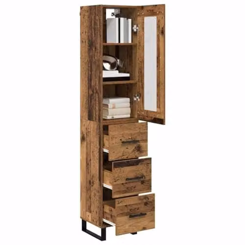 vidaXL Modern Tall Highboard in Old Wood and Metal, Brown or Black, W/D/H: 34.5 x 34.0 x 180.0 cm – 1