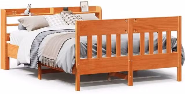 Berkfield Home Solid Wood Pine Bed Frame in Wax Brown, W/D/H: 160 x 200 cm