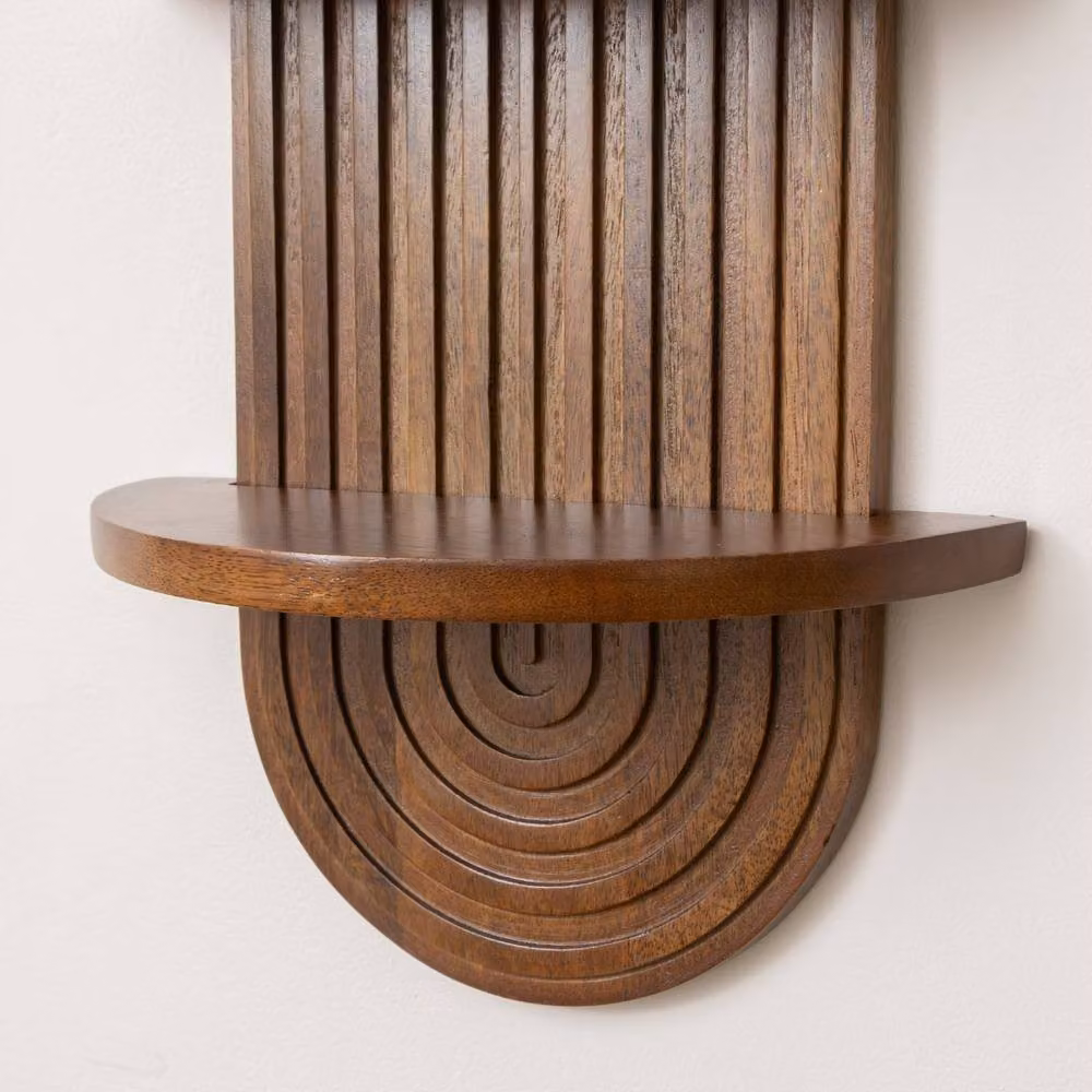 Melody Maison 2 Tier Arched Fluted Wall Shelf in Brown Mango Wood, W/D/H: 60 x 30 x 30 cm – 3