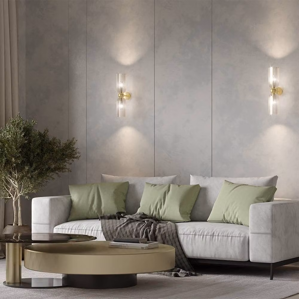 Maytoni Antic Modern 2 Light Up & Down Wall Lamp with Gold/Brass Metal and Cognac Glass Shade, E14 – 2
