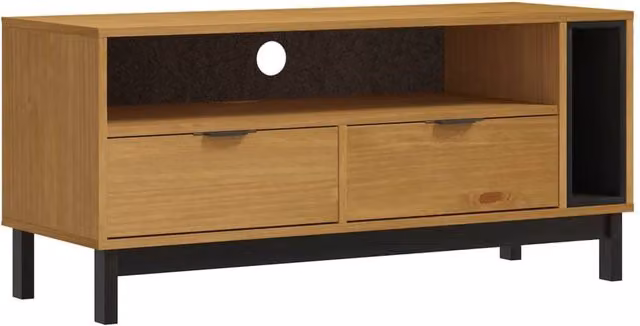 Berkfield Home FLAM Rustic Solid Wood Pine TV Cabinet in Brown W/D/H: 110 x 40 x 50 cm