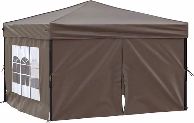 Berkfield Home Folding Party Tent with Sidewalls and Windows in Stone Taupe, W: 300 cm, D: 300 cm, H: 245 cm