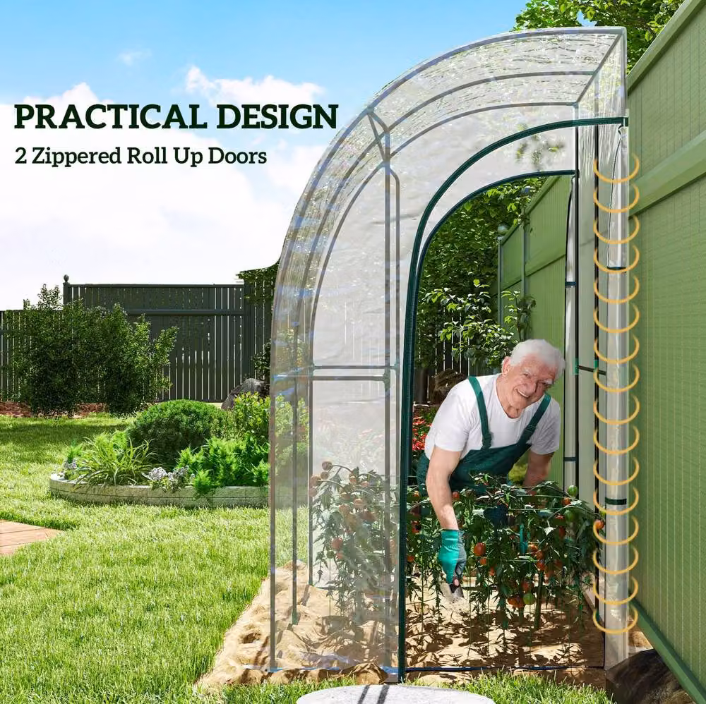 STILVORA Walk-In Lean-To Greenhouse with Zipped Door, Transparent, W: 143 cm, D: 118 cm, H: 212 cm – 4