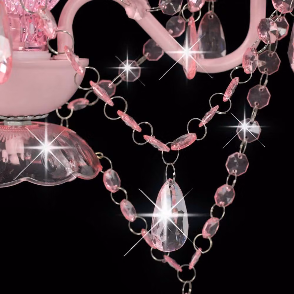 Berkfield Home Round Pink Glass and Metal Chandelier with Beads, 3 x E14 – 3