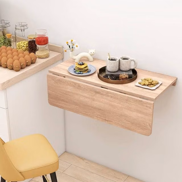EONLION Modern Drop-Leaf Floating Writing Desk in Brown Wood, W: 80 cm, D: 60 cm – 1