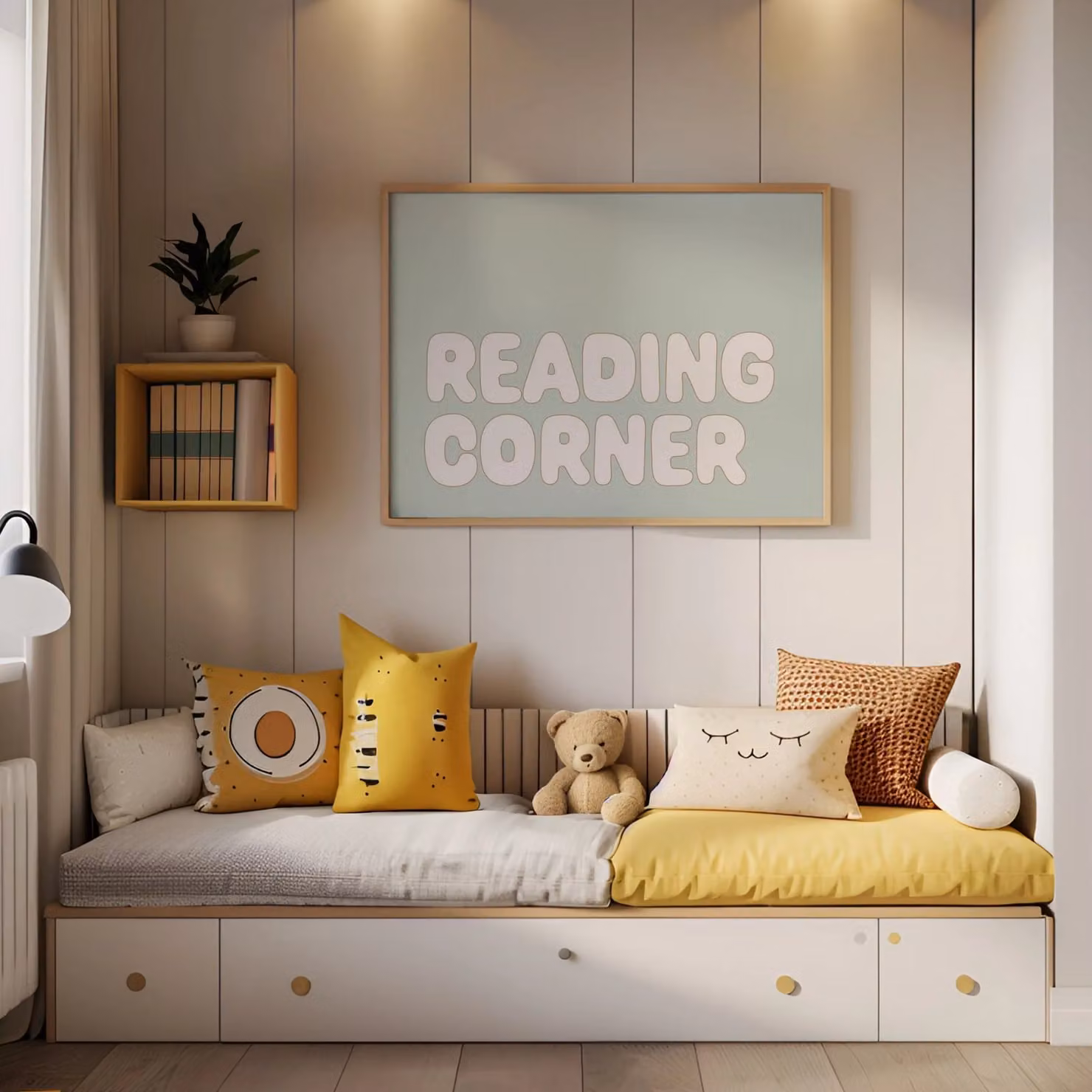 Autumns Corner Reading Corner Typography Paper Poster, A2, Olive Green – 1