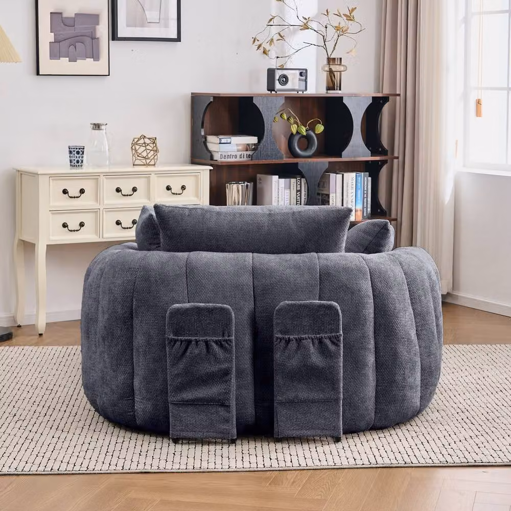 Matteo Oversized Plush Chenille Chaise Lounge Sofa with Pillows, Grey – 4
