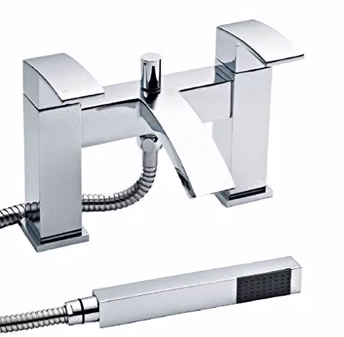Nuie TSI304 Vibe Modern Deck Mounted Square Shower Bath Mixer Tap, Chrome, W: 22.9 cm, D: 12.7 cm, H: 13.8 cm