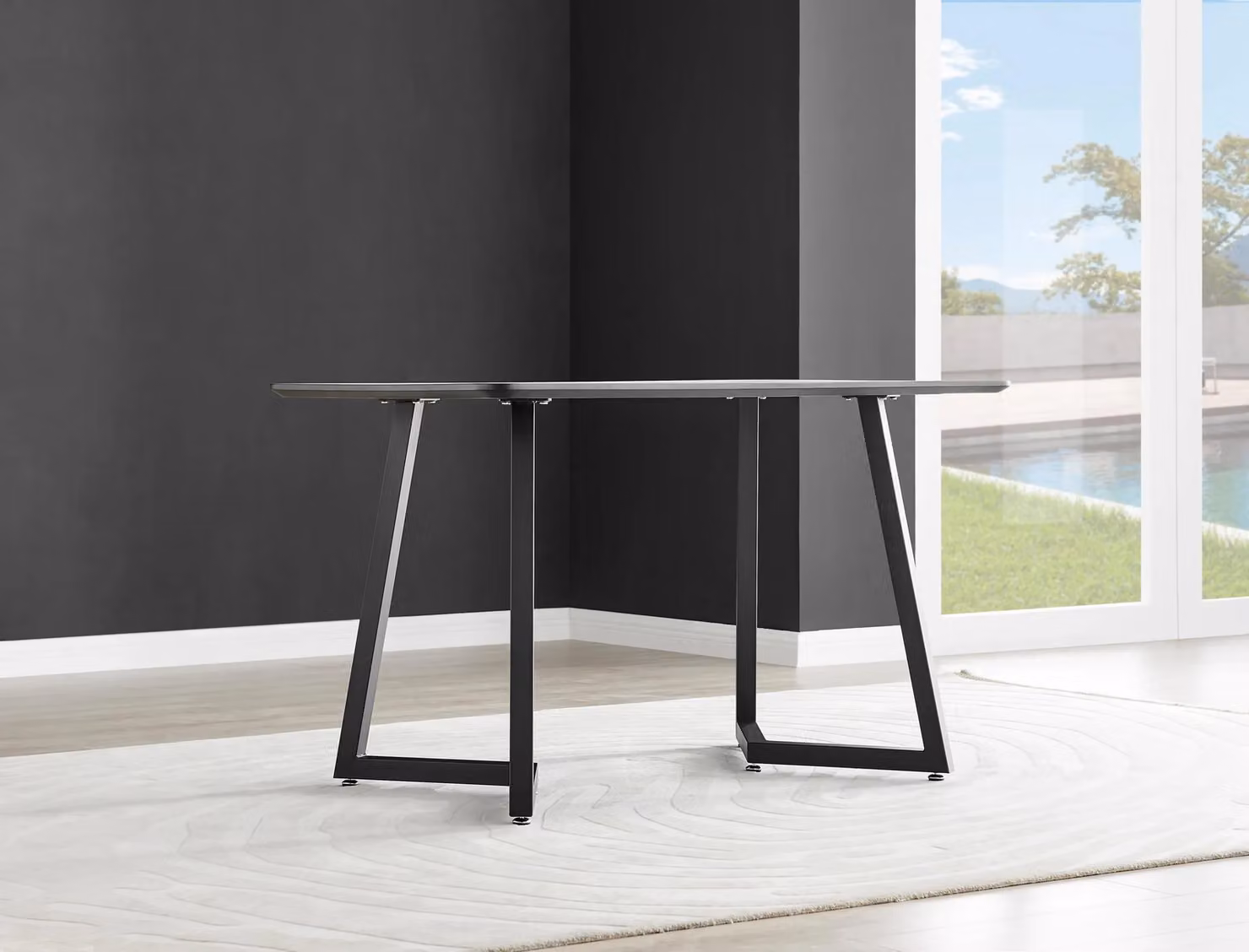 FurnitureboxUK Carson White Marble Effect Dining Table and 4 Pesaro Black Leg Chairs in Navy – 4