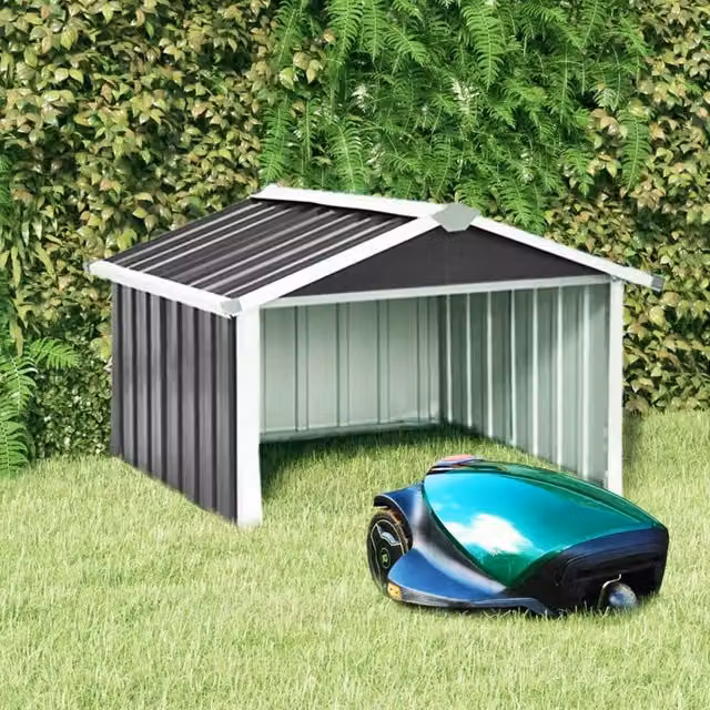 Berkfield Home Garden Robot Lawnmower Shed in Anthracite Black Galvanised Steel, W/D/H: 92 x 97 x 63 cm