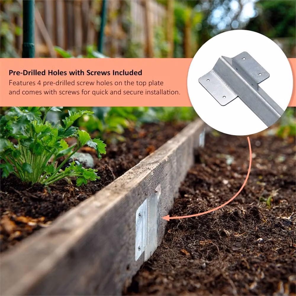 Kelvenix 4-Piece Galvanised Steel Railway Sleeper Brackets in Silver for Lawn Edging and Raised Beds – 3