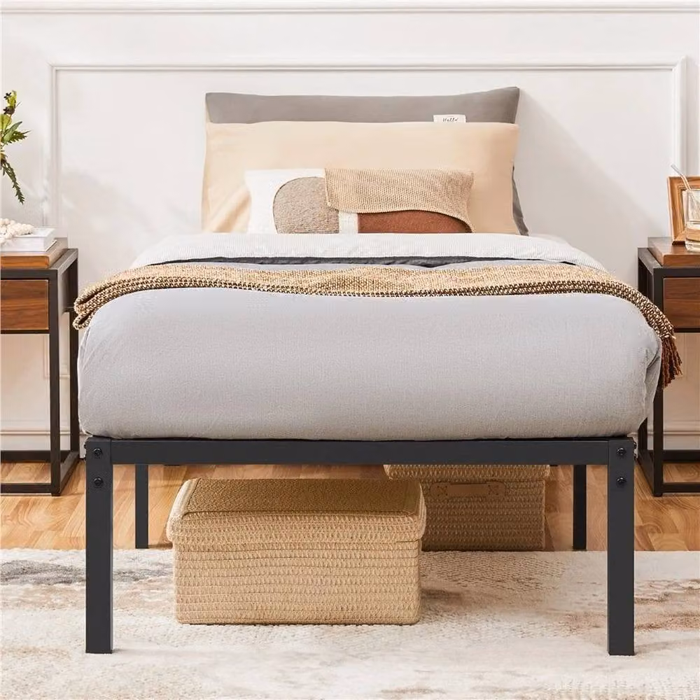 NESTLUNE Black Metal Platform Bed Frame with Non-slip Mattress, Cot Size, W/D/H: 90 x 190 cm – 3