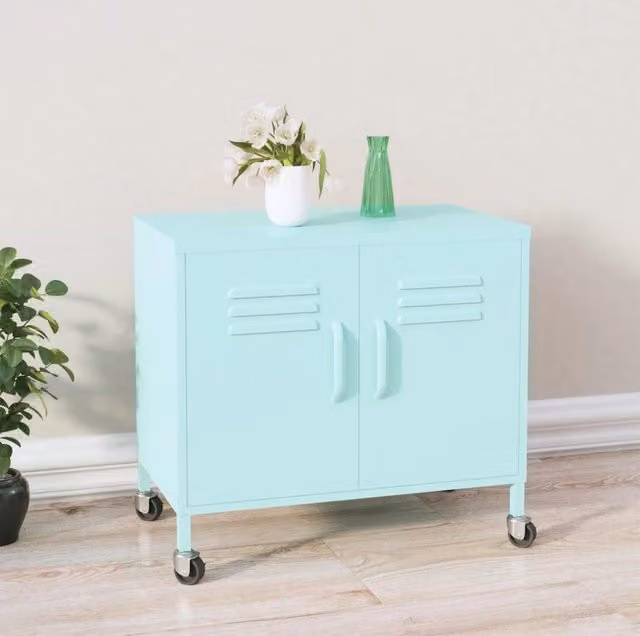 Berkfield Home Green Metal Storage Cabinet with Hinged Doors W/D/H: 60 x 35 x 56 cm