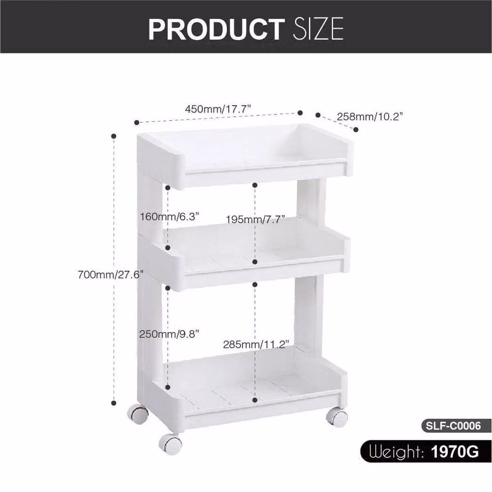 EONLION 3 Tier Slim Rolling Storage Cart Utility Trolley in White – 2