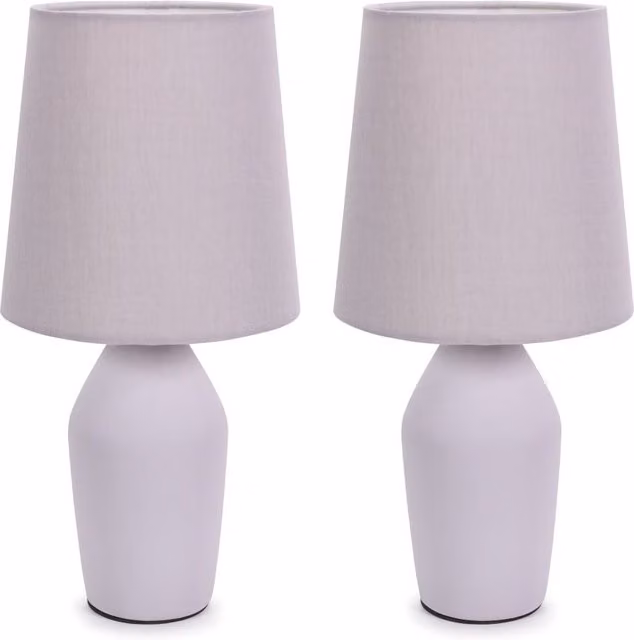 ValueLights Arlo Pair of Lilac Ceramic Table Lamps with Fabric Shades