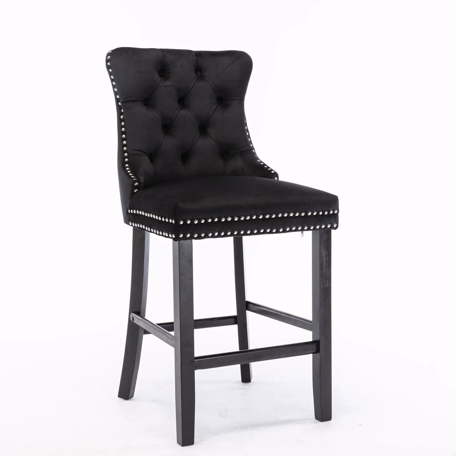 HomeTouch Set of 6 Black Velvet Bar Stools with Wooden Legs – 4