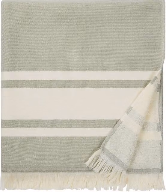Vinga Tolo Hammam Striped Terrycloth Cotton Towel in Green, W/D/H: 180 x 80 x 0.3 cm