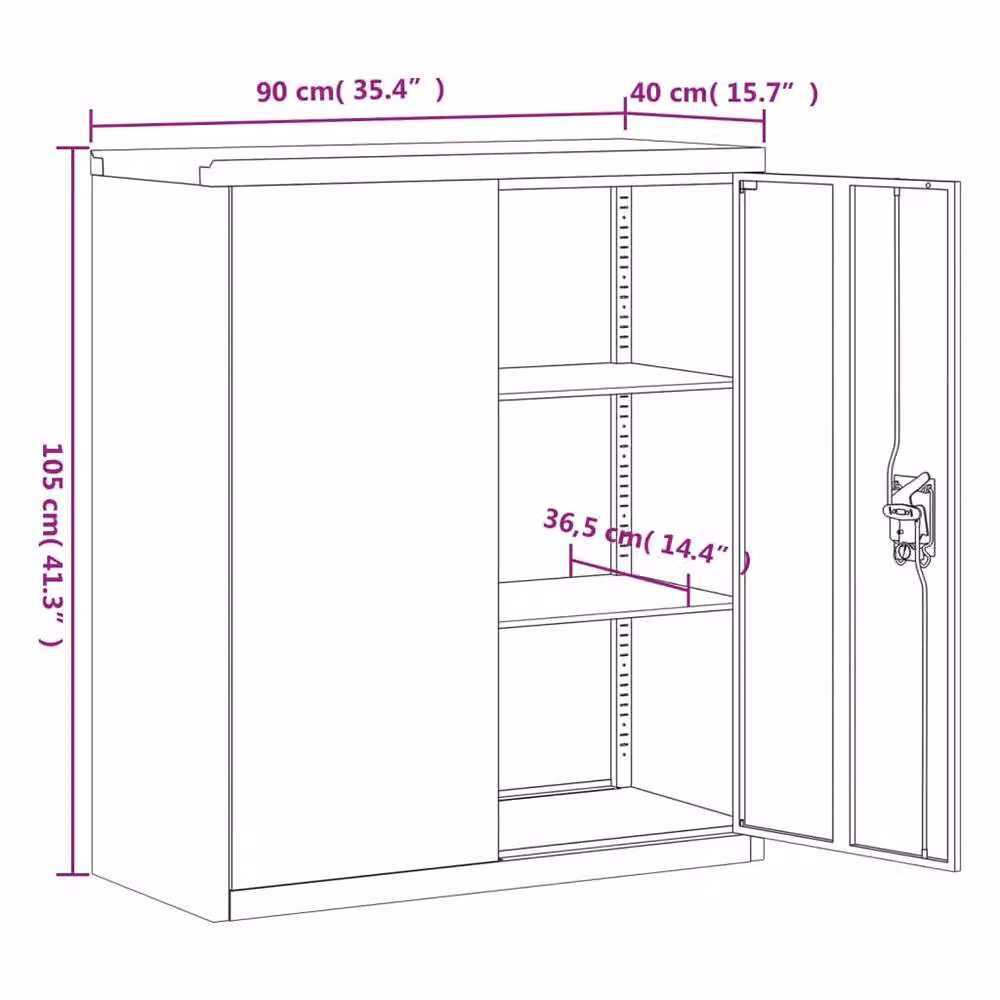 Berkfield Home Black Steel File Cabinet with Hinged Doors and Lock, W/D/H: 90 x 40 x 105 cm – 3