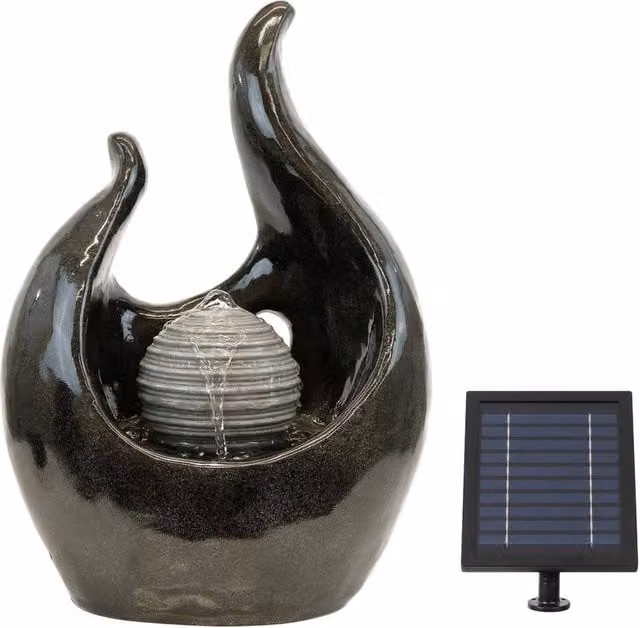 Gardenwize Solar Baroque Style Water Feature with Battery Backup in Dark Brown – 1
