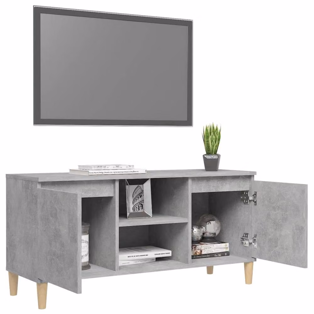 Berkfield Home TV Cabinet in Concrete Grey with Solid Wood Legs, W: 103.5 cm, D: 35 cm, H: 50 cm – 3