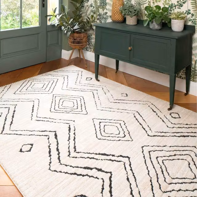 The Rug House Geometric Moroccan Berber Rug in Beige and White, W: 290 cm, D: 200 cm