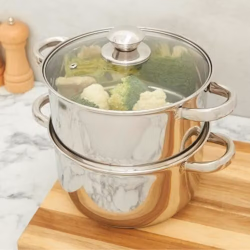 Sabichi 3 Tier Food Steamer Pot in Silver with Vented Glass Lids