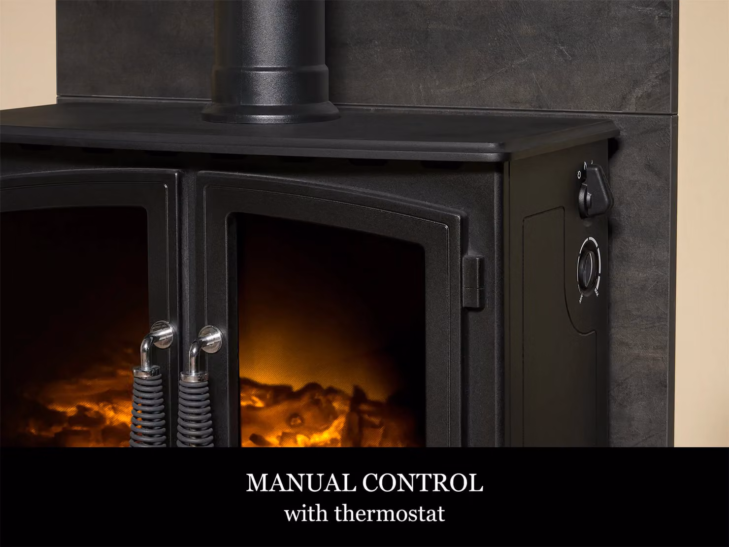 Acantha Fires & Fireplaces Tile and Hearth Set in Bronze Venetian Plaster Effect with Woodhouse Stove and Black Angled Pipe – 4