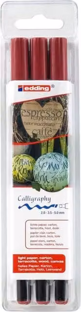 Pack of 3 edding 1255 Calligraphy Brush Pens in Crimson Lake Red