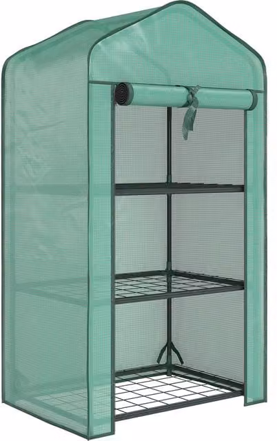 Outsunny Three-Tier Mini Greenhouse in Green with Shelving and Curved Design, H 127 x W 59 x D 39 cm