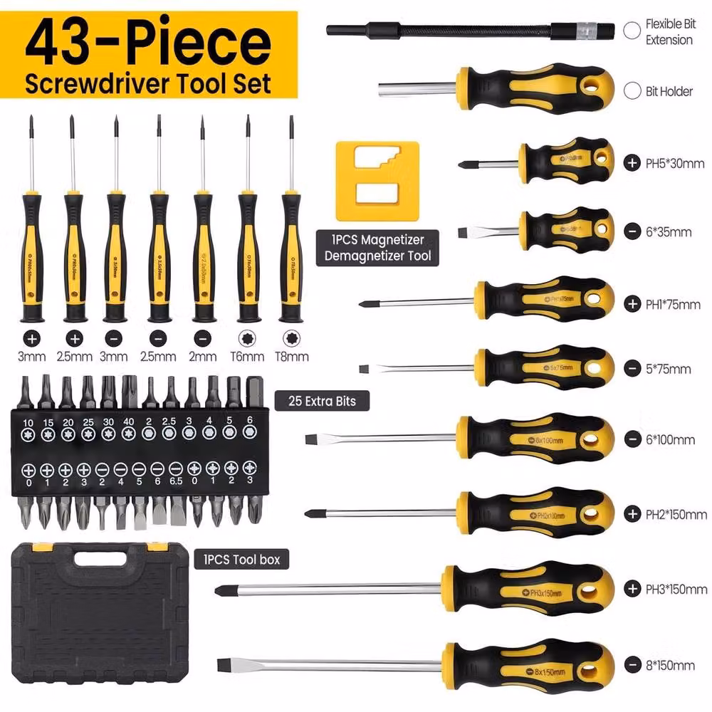 Havendro 43-Piece Magnetic Manual Screwdriver Set with Case, Yellow – 2