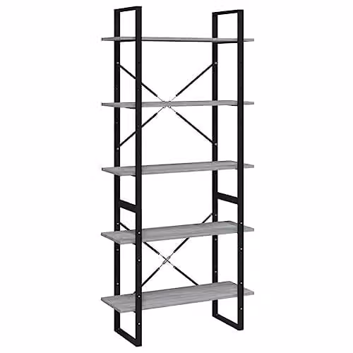 vidaXL 5-Tier Industrial Bookcase in Grey Sonoma, W/D/H: 80 x 30 x 175 cm