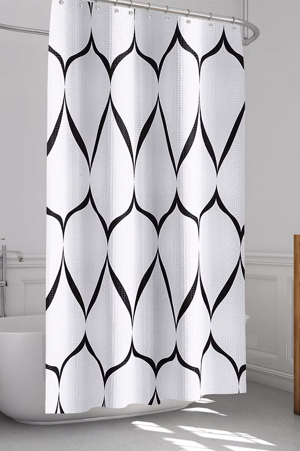 Neel Blue Lattice Design Waterproof Bathroom Shower Curtain in White with Hooks, W: 180 cm, H: 180 cm – 5