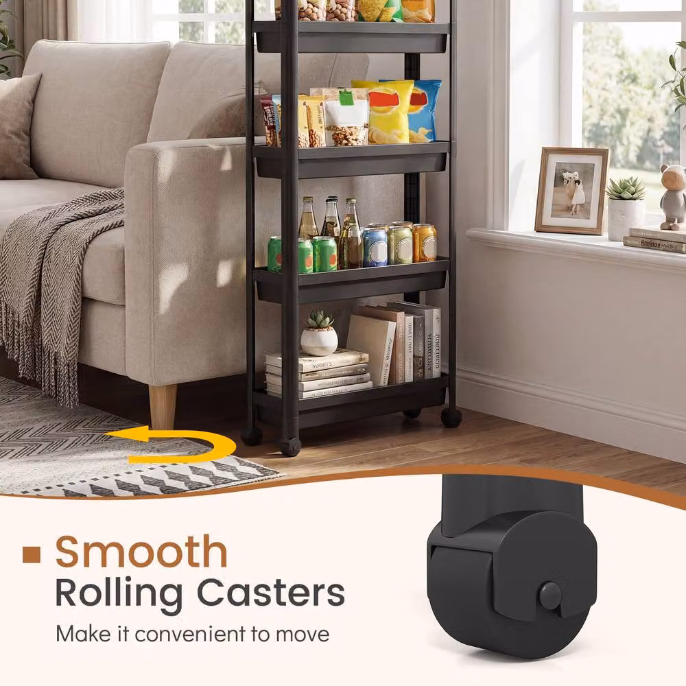 Costway 5-Tier Rolling Plastic Storage Trolley in Black – 5