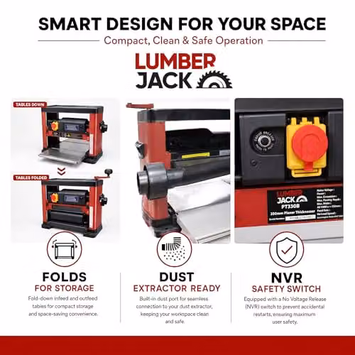 Lumberjack Portable Bench Top Planer Thicknesser, 330mm, Red – 5
