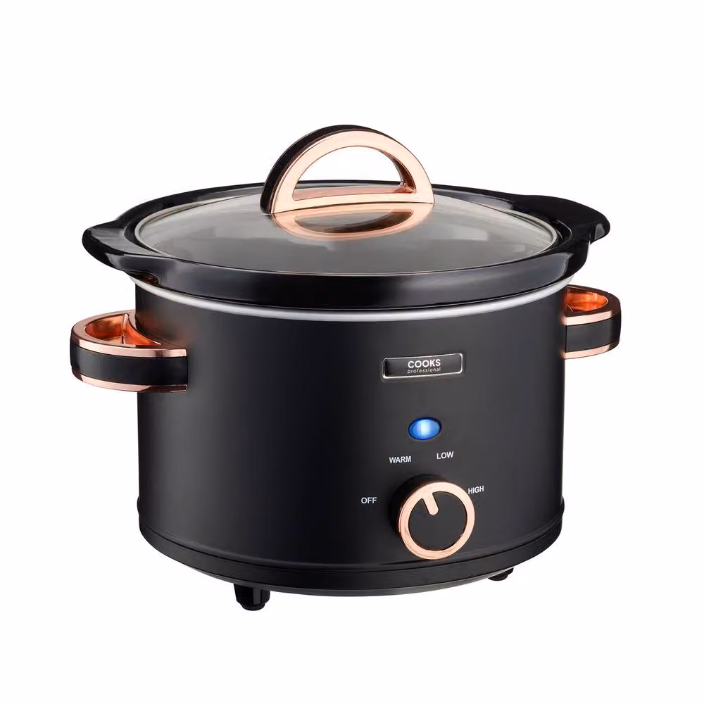 Cooks Professional 2.5L Slow Cooker with Glass Lid and Removable Dishwasher Safe Bowl in Black and Rose Gold – 3