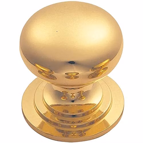 Loops Victorian Round Cupboard Door Knob in Polished Brass, 42mm Diameter