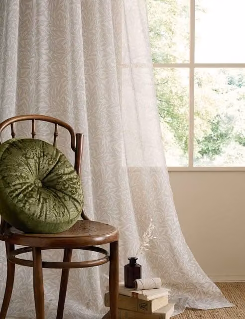 William Morris At Home Original Willow Floral Voile Panel Curtains in Natural Sand and Beige, W: 137 cm, H: 135 cm