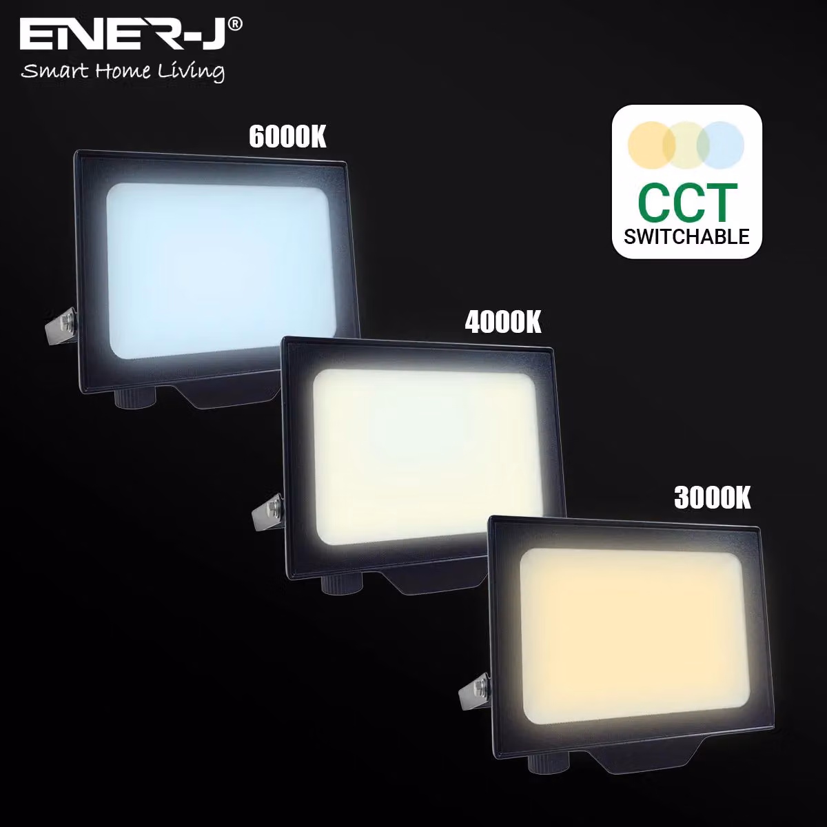 ENER-J 50W LED Floodlight, CCT Switchable, IP65, 4500 Lumens, Black – 4