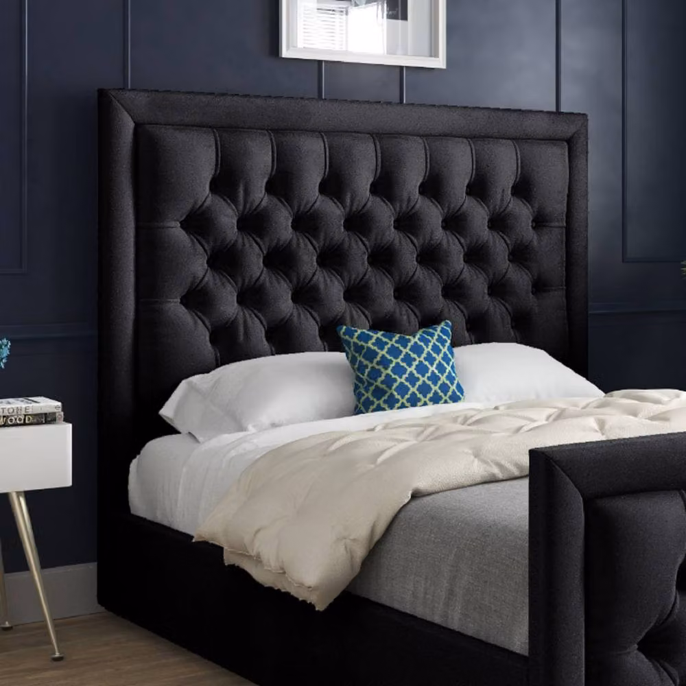 Casani Yvonne Upholstered Black Velvet Designer Bed Frame W/D/H: 137 x 120 x 200 cm – 5