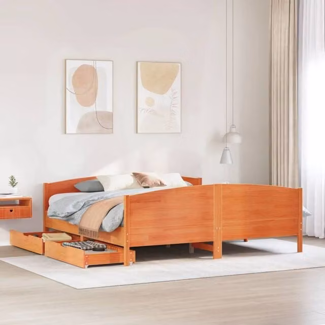 Berkfield Home Super King Solid Wood Pine Bed Frame in Wax Brown, W/D/H: 180 x 200 cm – 1