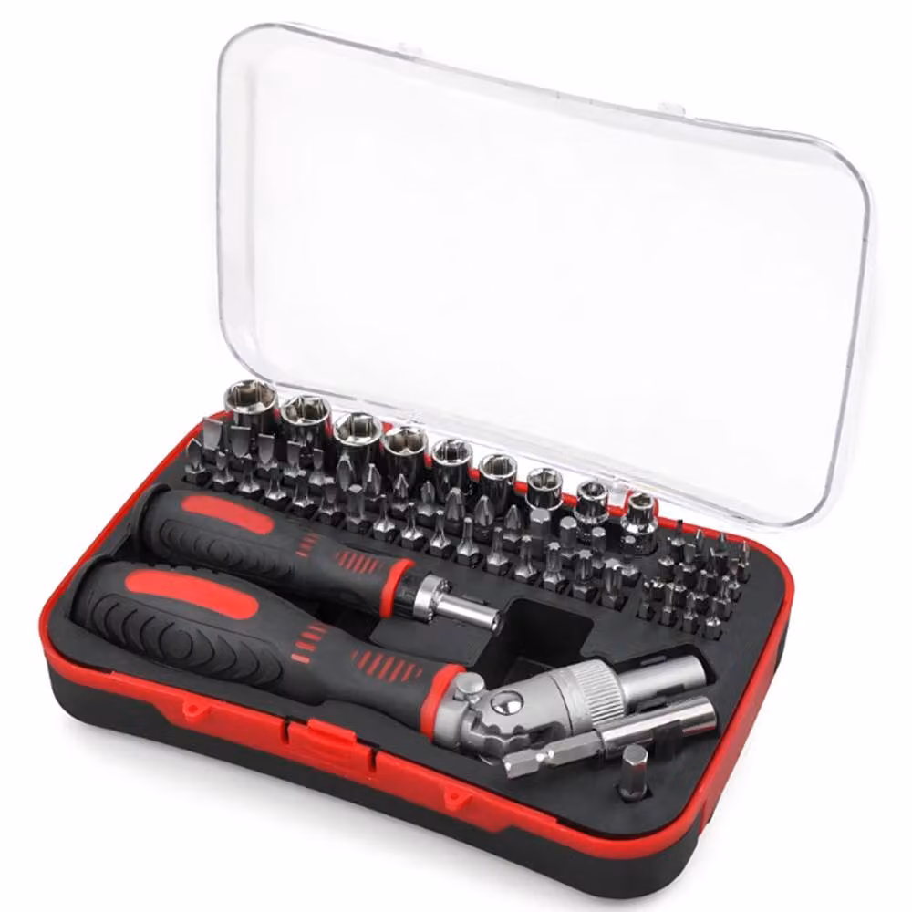 Ventryn 61-Piece Manual Ratchet Screwdriver Set with 1/4in Hex Shank Bits in Black – 3